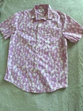 Abound Women's Purple and White Floral Short Sleeve Button Down Shirt Size Mediu
